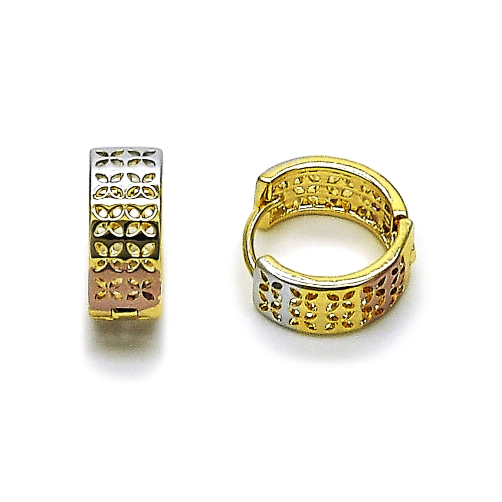 Oro Laminado Huggie Hoop, Gold Filled Style Four-leaf Clover Design, Polished, Tricolor