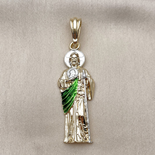 Oro Laminado Religious Pendant, Gold Filled Style San Judas Design, Polished, Tricolor
