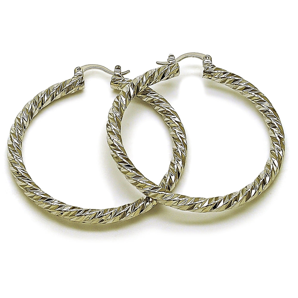 Rhodium Gold Filled Large Hoop, Twist Design, Diamond Cutting Finish, Rhodium Finish