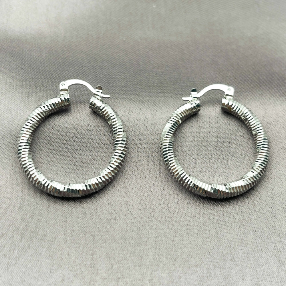 Rhodium Gold Filled Medium Hoop, Diamond Cutting Finish, Rhodium Finish