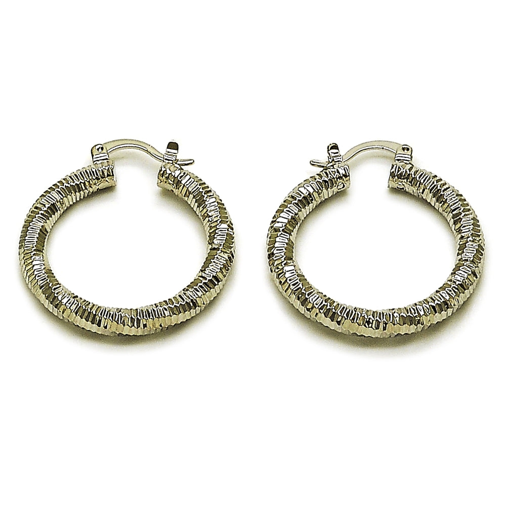 Rhodium Gold Filled Medium Hoop, Diamond Cutting Finish, Rhodium Finish