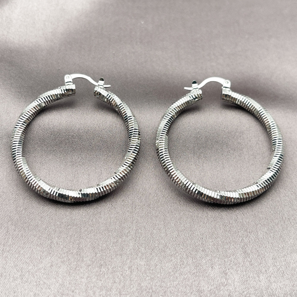 Rhodium Gold Filled Medium Hoop, Diamond Cutting Finish, Rhodium Finish