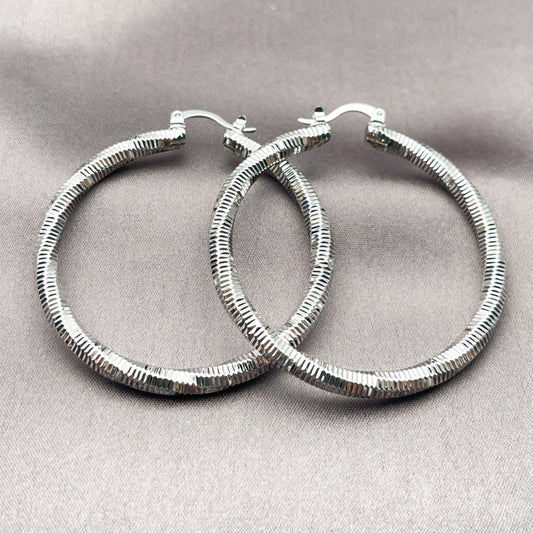 Rhodium Gold Filled Large Hoop, Diamond Cutting Finish, Rhodium Finish