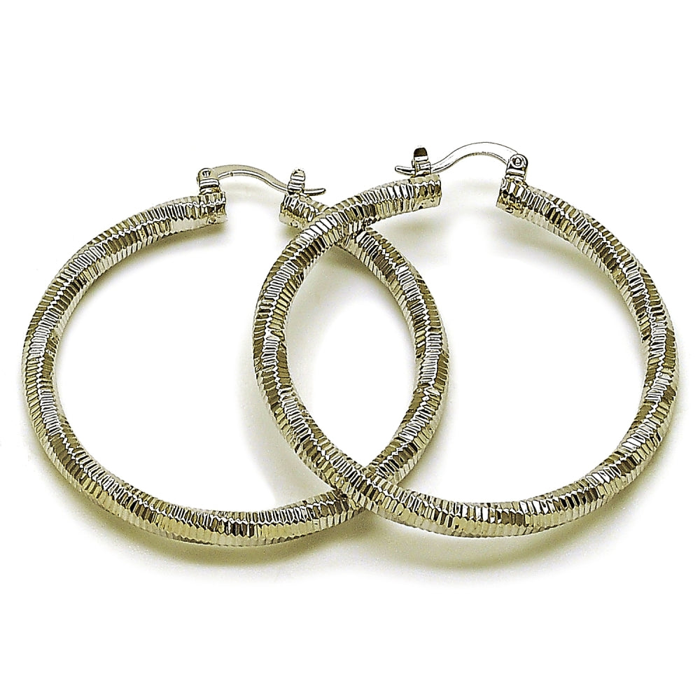 Rhodium Gold Filled Large Hoop, Diamond Cutting Finish, Rhodium Finish