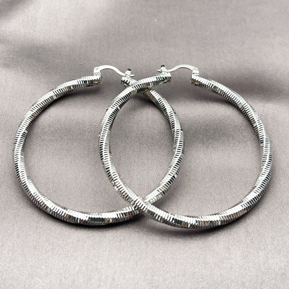 Rhodium Gold Filled Large Hoop, Diamond Cutting Finish, Rhodium Finish
