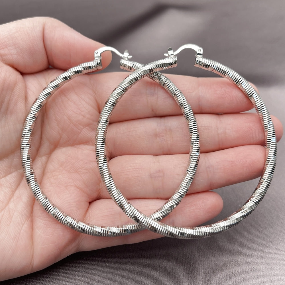 Rhodium Gold Filled Extra Large Hoop, Diamond Cutting Finish, Rhodium Finish