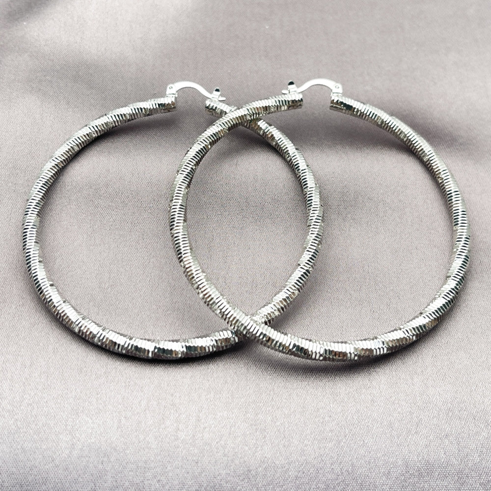 Rhodium Gold Filled Extra Large Hoop, Diamond Cutting Finish, Rhodium Finish