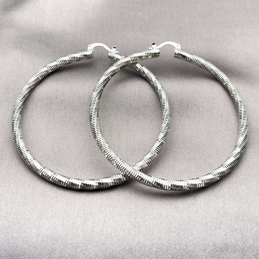Rhodium Gold Filled Extra Large Hoop, Diamond Cutting Finish, Rhodium Finish