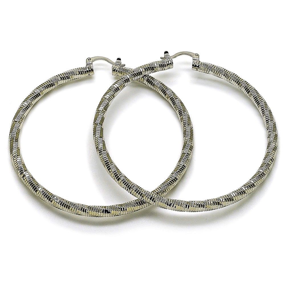 Rhodium Gold Filled Extra Large Hoop, Diamond Cutting Finish, Rhodium Finish