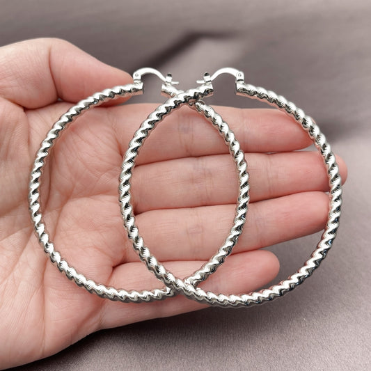 Rhodium Gold Filled Extra Large Hoop, Twist Design, Polished, Rhodium Finish