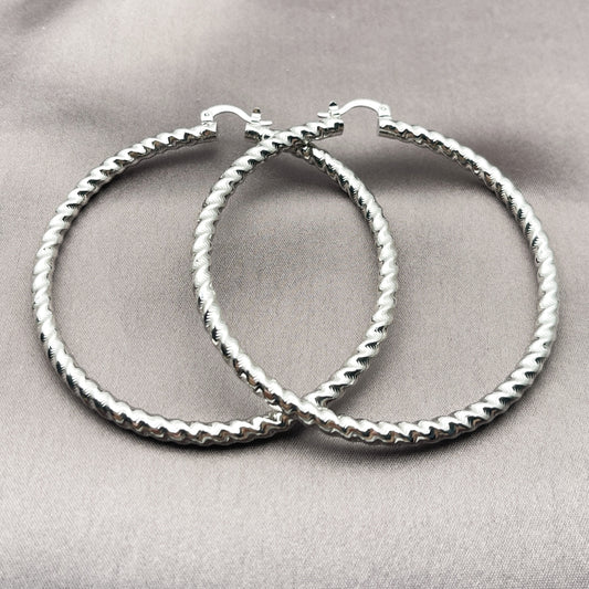 Rhodium Gold Filled Extra Large Hoop, Twist Design, Polished, Rhodium Finish