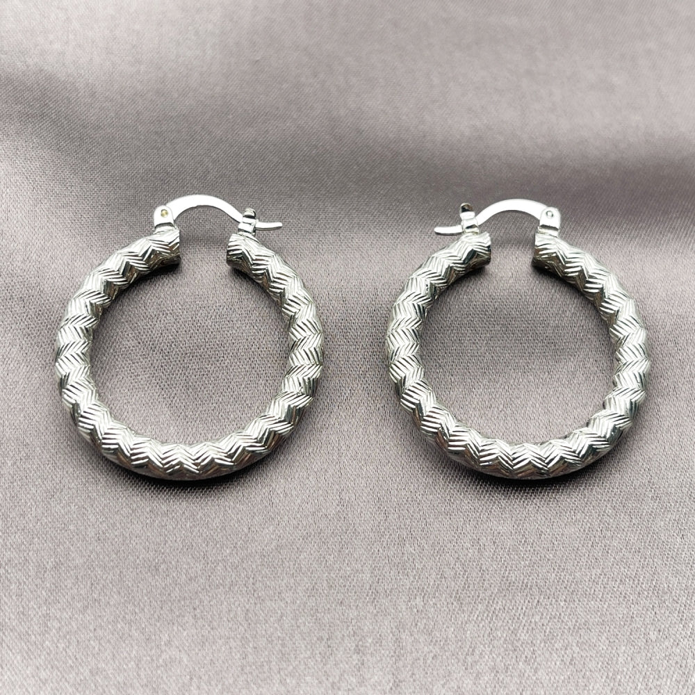 Rhodium Gold Filled Medium Hoop, Diamond Cutting Finish, Rhodium Finish