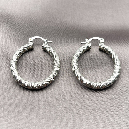Rhodium Gold Filled Medium Hoop, Diamond Cutting Finish, Rhodium Finish