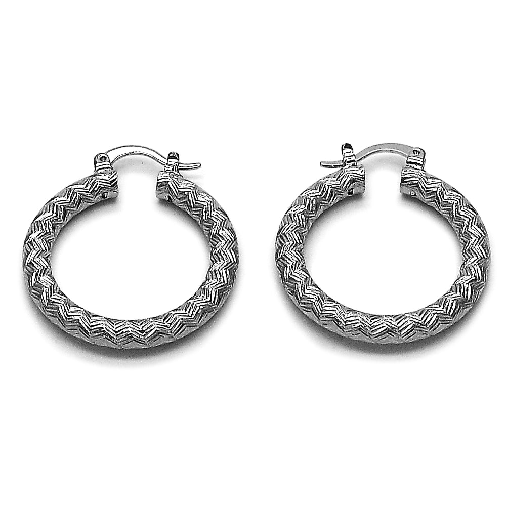 Rhodium Gold Filled Medium Hoop, Diamond Cutting Finish, Rhodium Finish