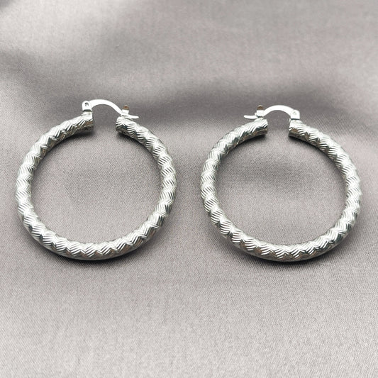 Rhodium Gold Filled Medium Hoop, Diamond Cutting Finish, Rhodium Finish