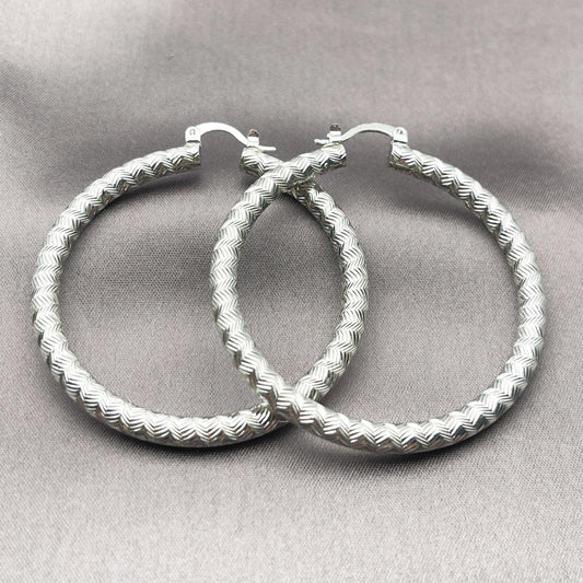 Rhodium Gold Filled Large Hoop, Diamond Cutting Finish, Rhodium Finish