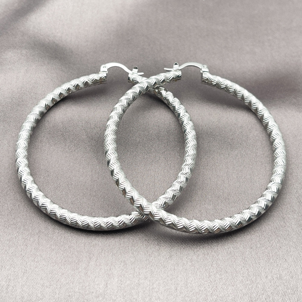 Rhodium Gold Filled Large Hoop, Diamond Cutting Finish, Rhodium Finish