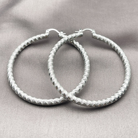 Rhodium Gold Filled Large Hoop, Diamond Cutting Finish, Rhodium Finish
