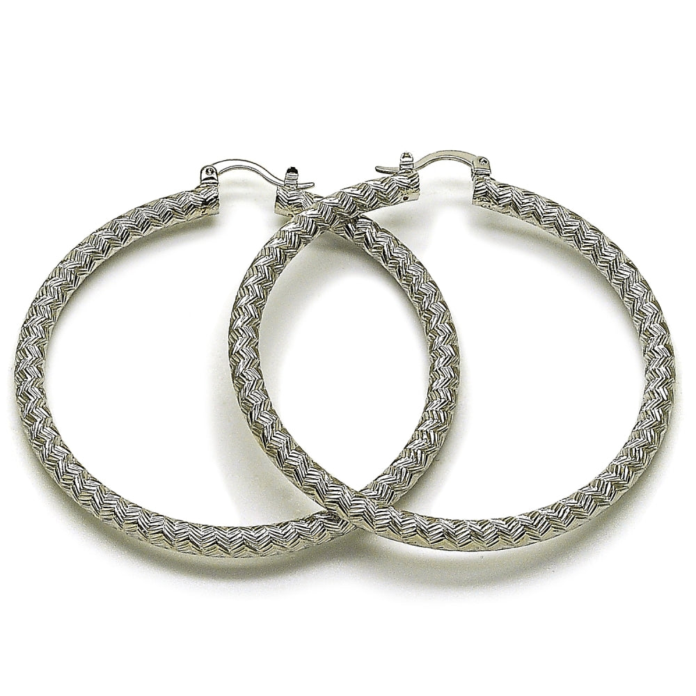 Rhodium Gold Filled Large Hoop, Diamond Cutting Finish, Rhodium Finish