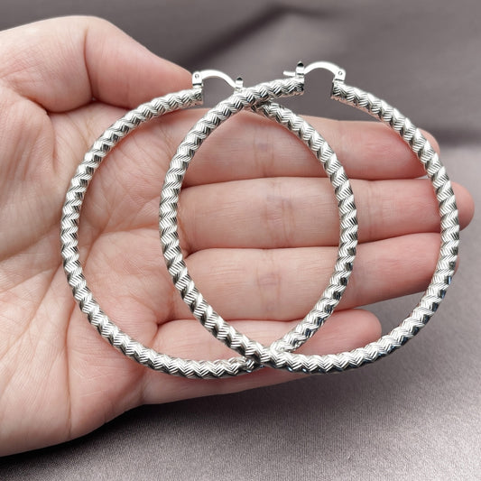 Rhodium Gold Filled Extra Large Hoop, Diamond Cutting Finish, Rhodium Finish