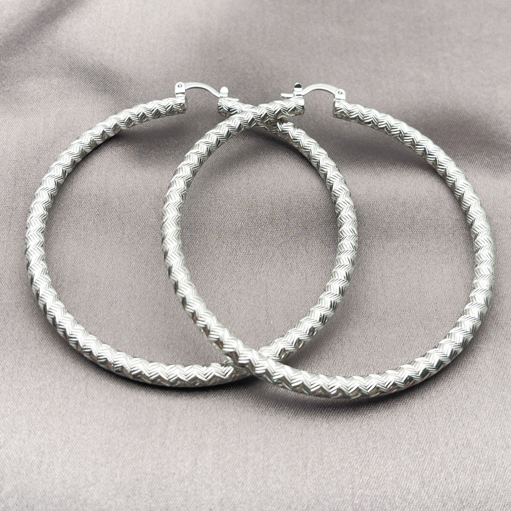 Rhodium Gold Filled Extra Large Hoop, Diamond Cutting Finish, Rhodium Finish