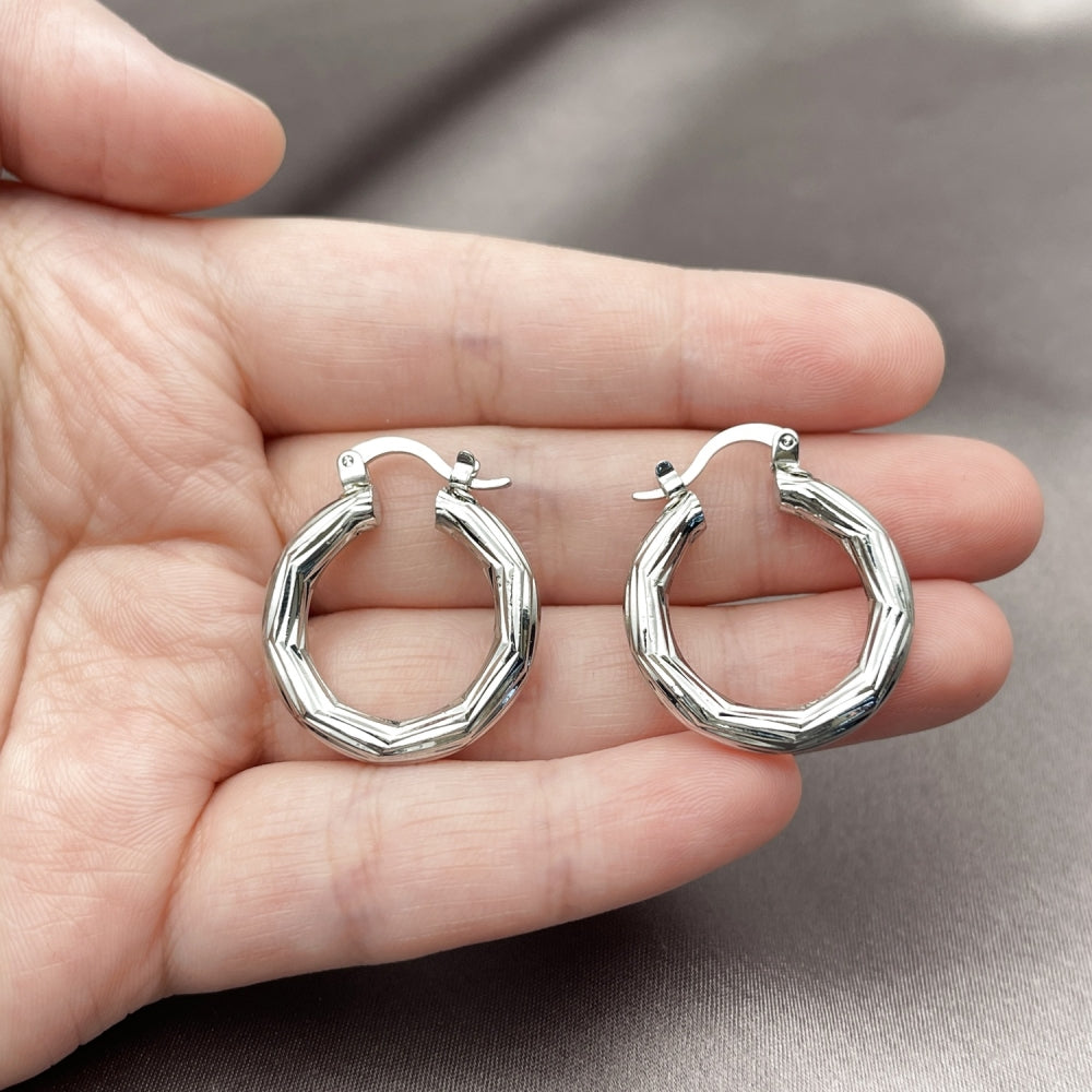 Rhodium Gold Filled Small Hoop, Diamond Cutting Finish, Rhodium Finish