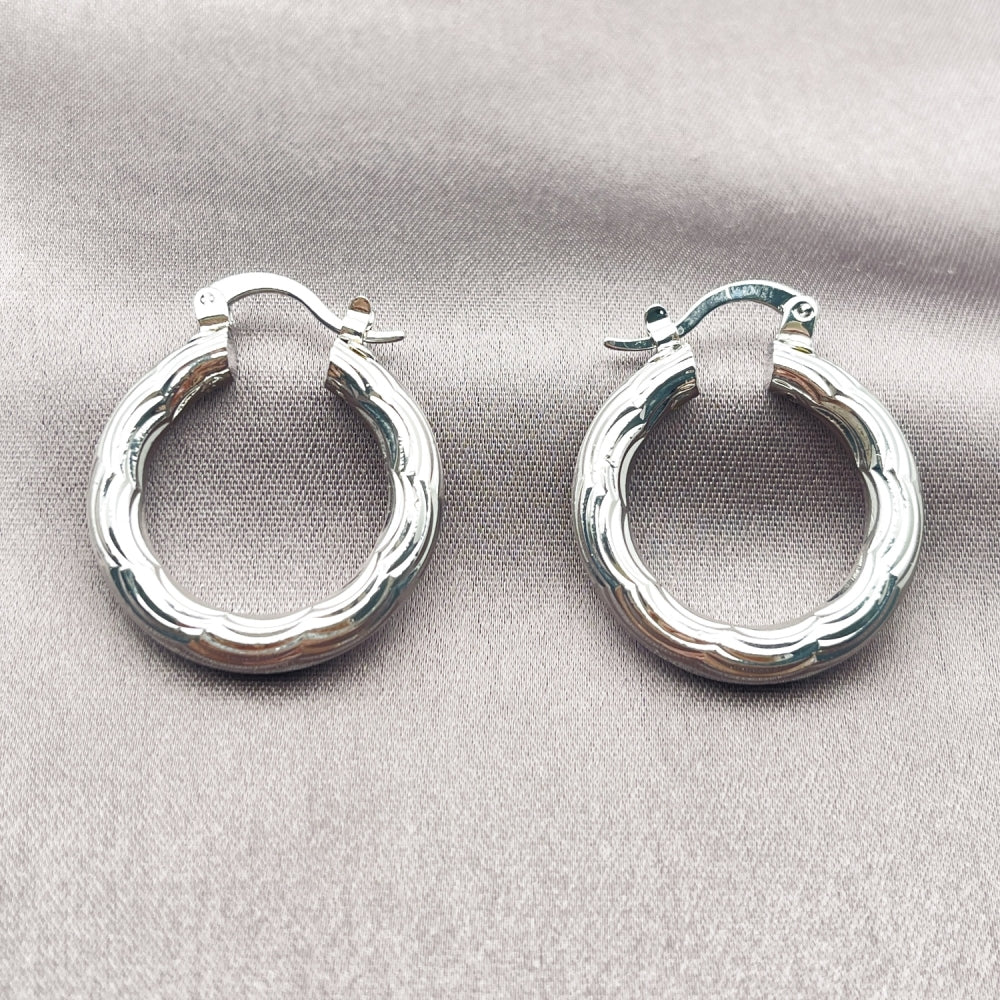 Rhodium Gold Filled Small Hoop, Diamond Cutting Finish, Rhodium Finish