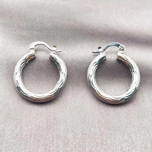Rhodium Gold Filled Small Hoop, Diamond Cutting Finish, Rhodium Finish