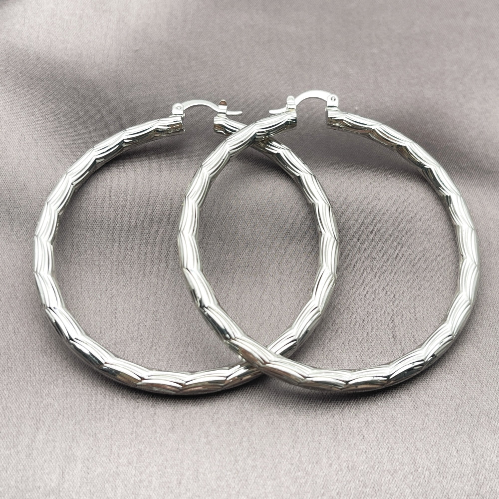Rhodium Gold Filled Large Hoop, Diamond Cutting Finish, Rhodium Finish