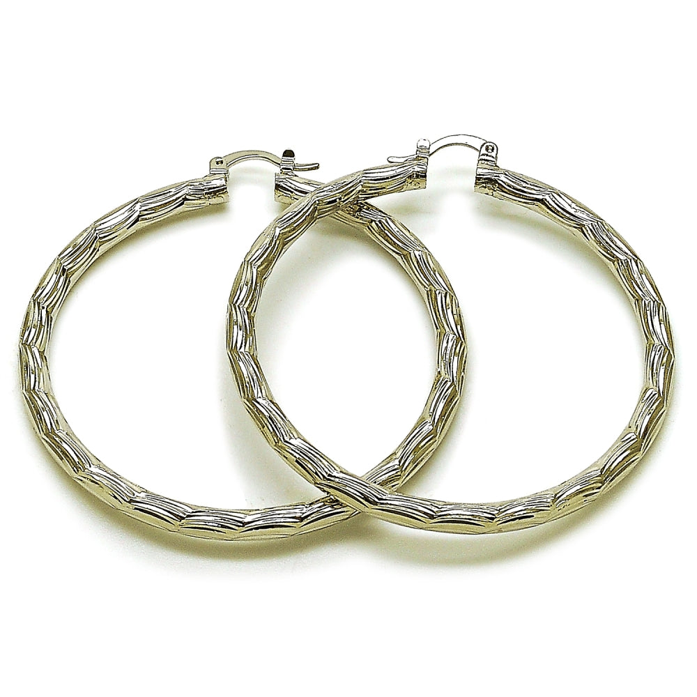Rhodium Gold Filled Large Hoop, Diamond Cutting Finish, Rhodium Finish
