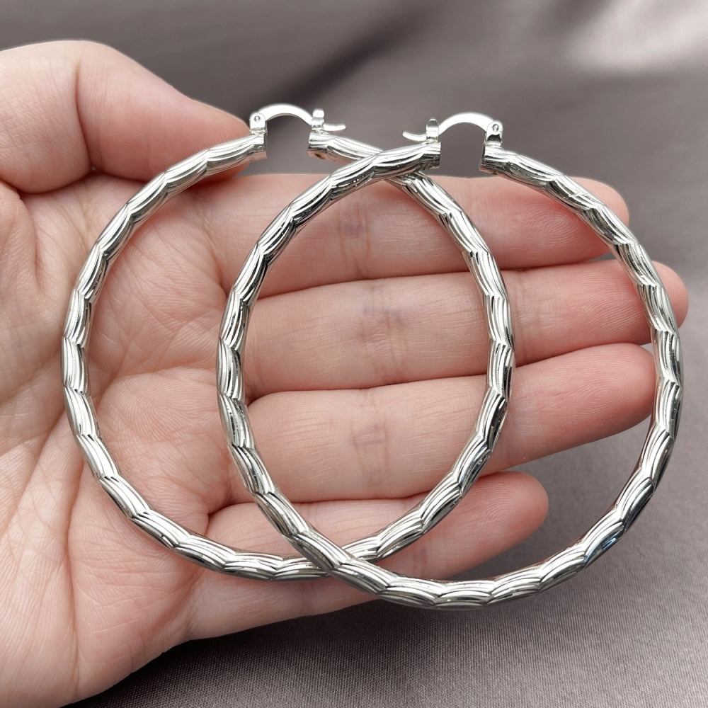 Rhodium Gold Filled Extra Large Hoop, Diamond Cutting Finish, Rhodium Finish