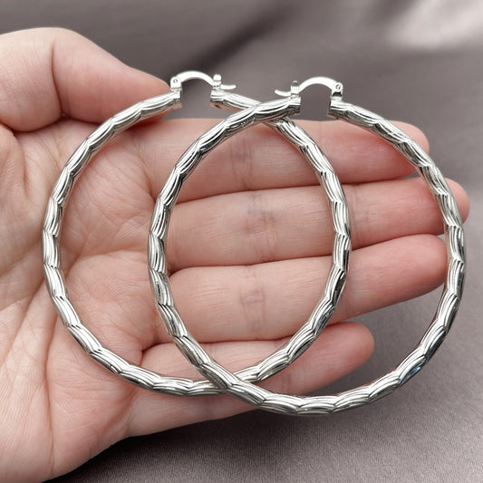 Rhodium Gold Filled Extra Large Hoop, Diamond Cutting Finish, Rhodium Finish