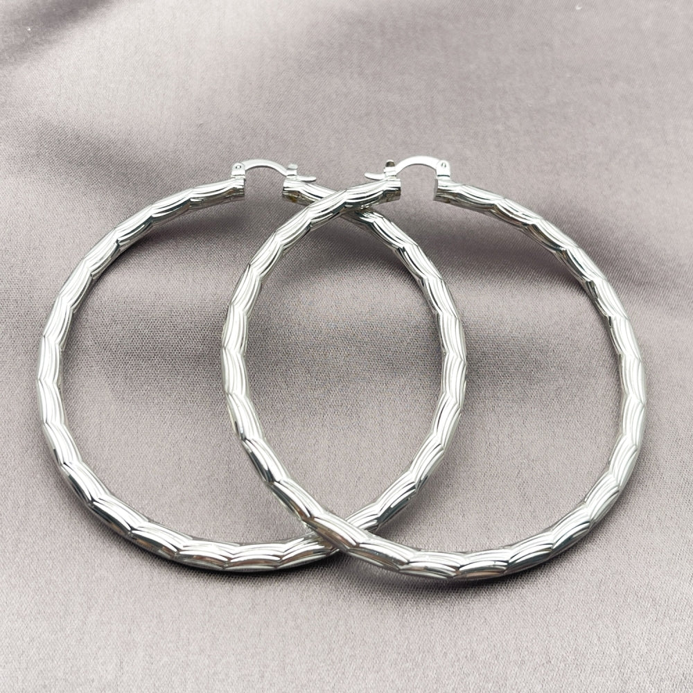Rhodium Gold Filled Extra Large Hoop, Diamond Cutting Finish, Rhodium Finish