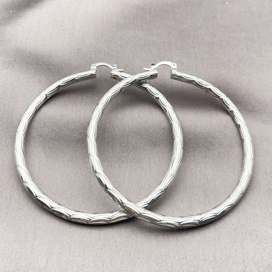 Rhodium Gold Filled Extra Large Hoop, Diamond Cutting Finish, Rhodium Finish
