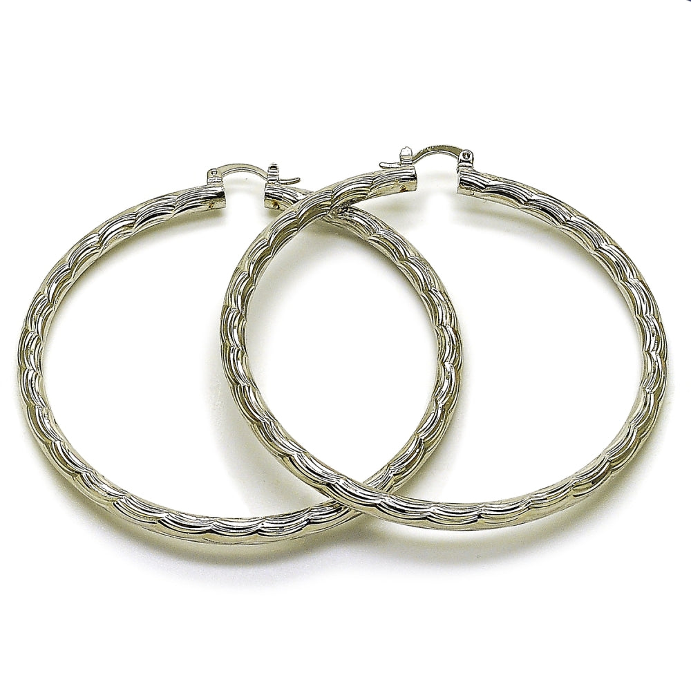 Rhodium Gold Filled Extra Large Hoop, Diamond Cutting Finish, Rhodium Finish