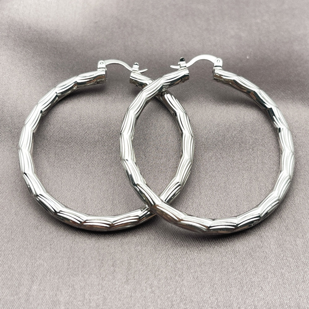 Rhodium Gold Filled Medium Hoop, Diamond Cutting Finish, Rhodium Finish