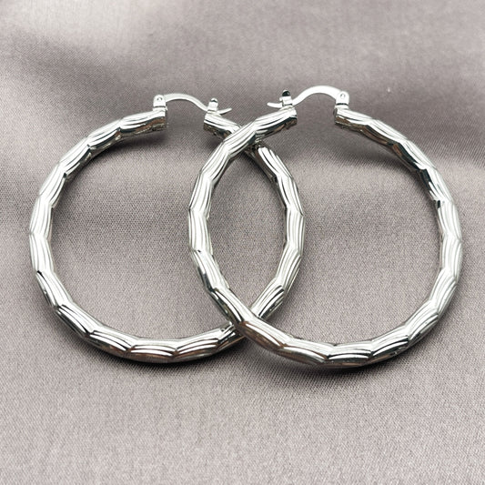 Rhodium Gold Filled Medium Hoop, Diamond Cutting Finish, Rhodium Finish