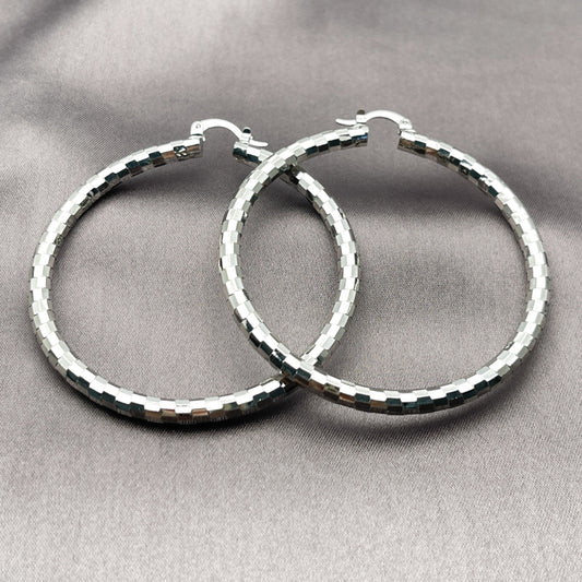 Rhodium Gold Filled Large Hoop, Diamond Cutting Finish, Rhodium Finish