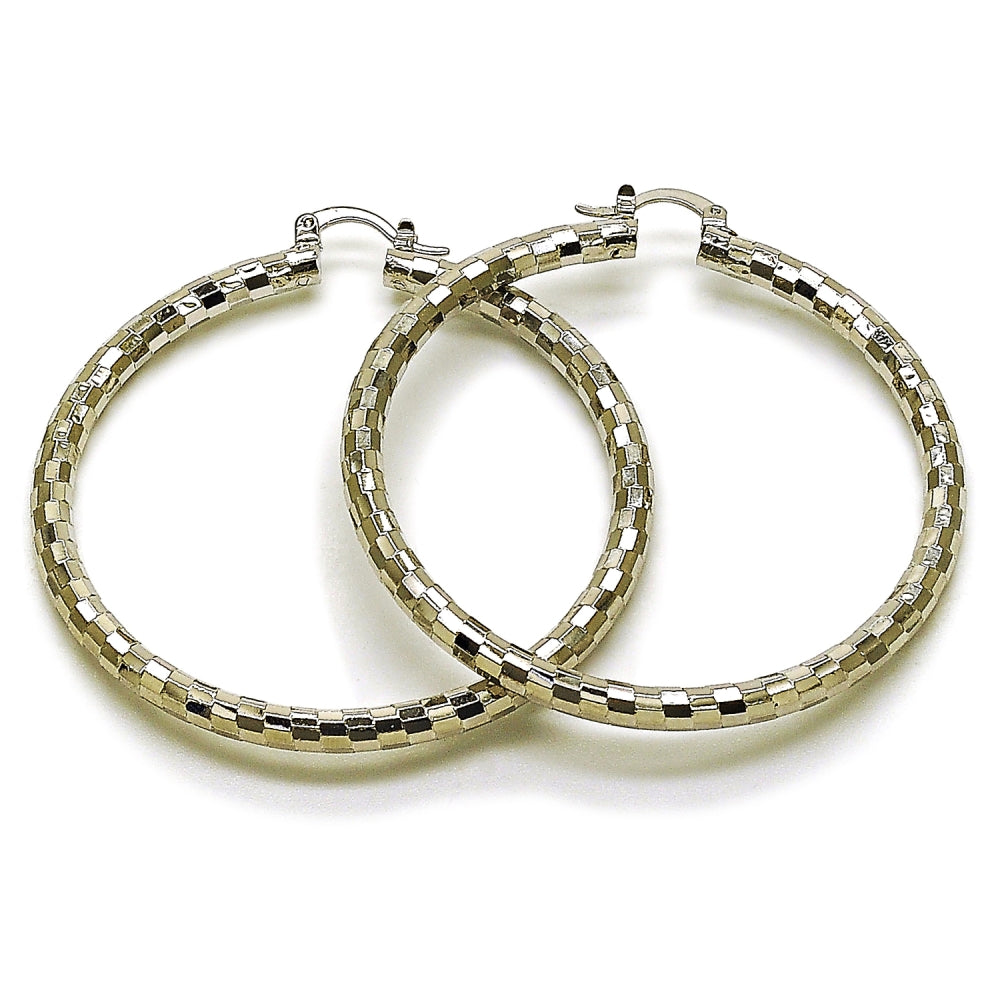Rhodium Gold Filled Large Hoop, Diamond Cutting Finish, Rhodium Finish