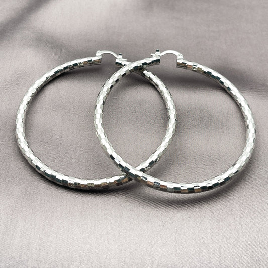 Rhodium Gold Filled Extra Large Hoop, Diamond Cutting Finish, Rhodium Finish