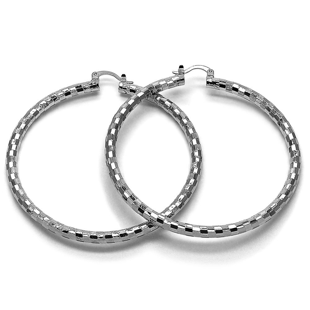 Rhodium Gold Filled Extra Large Hoop, Diamond Cutting Finish, Rhodium Finish