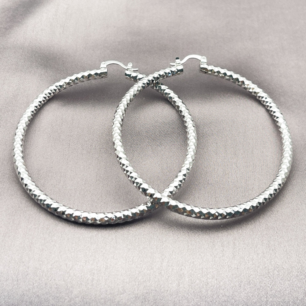 Rhodium Gold Filled Extra Large Hoop, Diamond Cutting Finish, Rhodium Finish