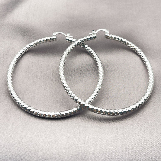 Rhodium Gold Filled Extra Large Hoop, Diamond Cutting Finish, Rhodium Finish