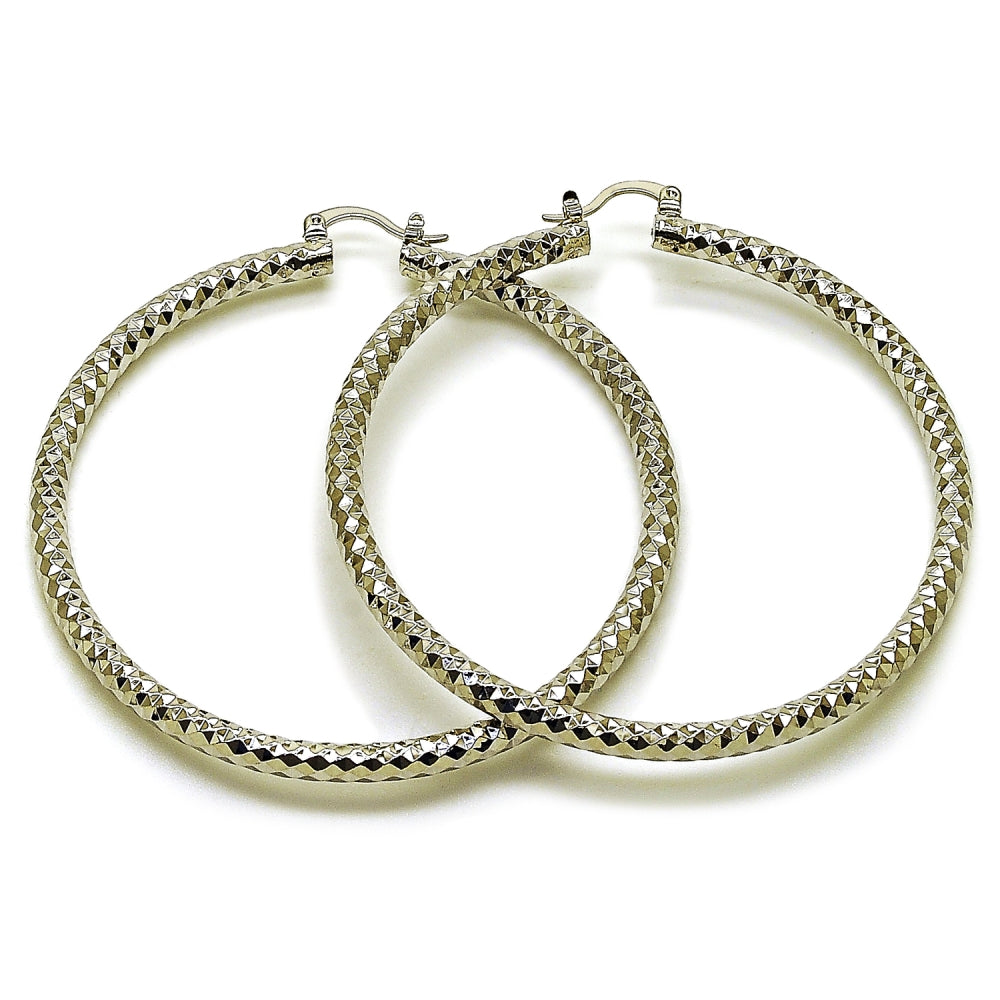 Rhodium Gold Filled Extra Large Hoop, Diamond Cutting Finish, Rhodium Finish