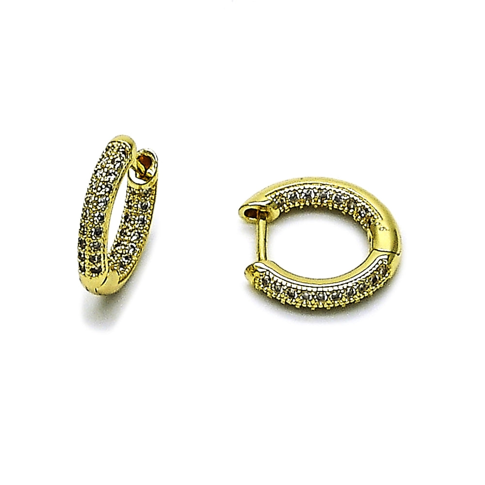 Oro Laminado Huggie Hoop, Gold Filled Style with White Cubic Zirconia, Polished, Golden Finish