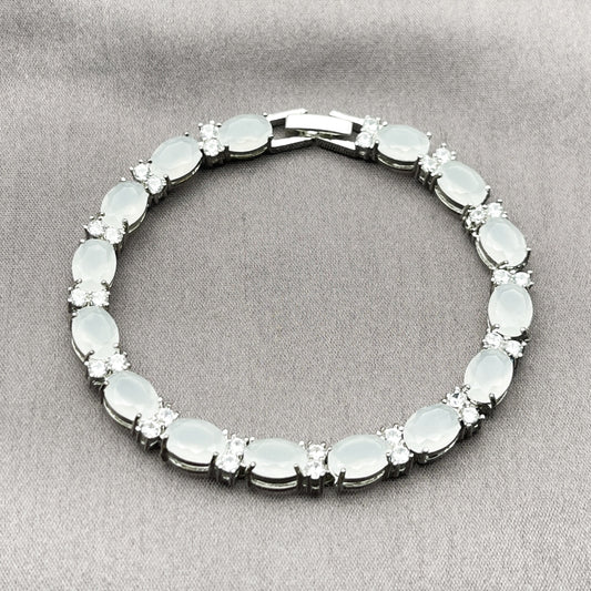 Rhodium Gold Filled Tennis Bracelet, Cluster Design, with White Cubic Zirconia, Polished, Rhodium Finish