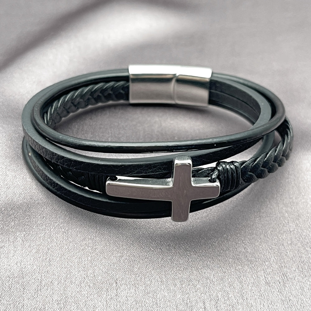 Stainless Steel Fancy Bracelet, Cross Design, Polished, Steel Finish
