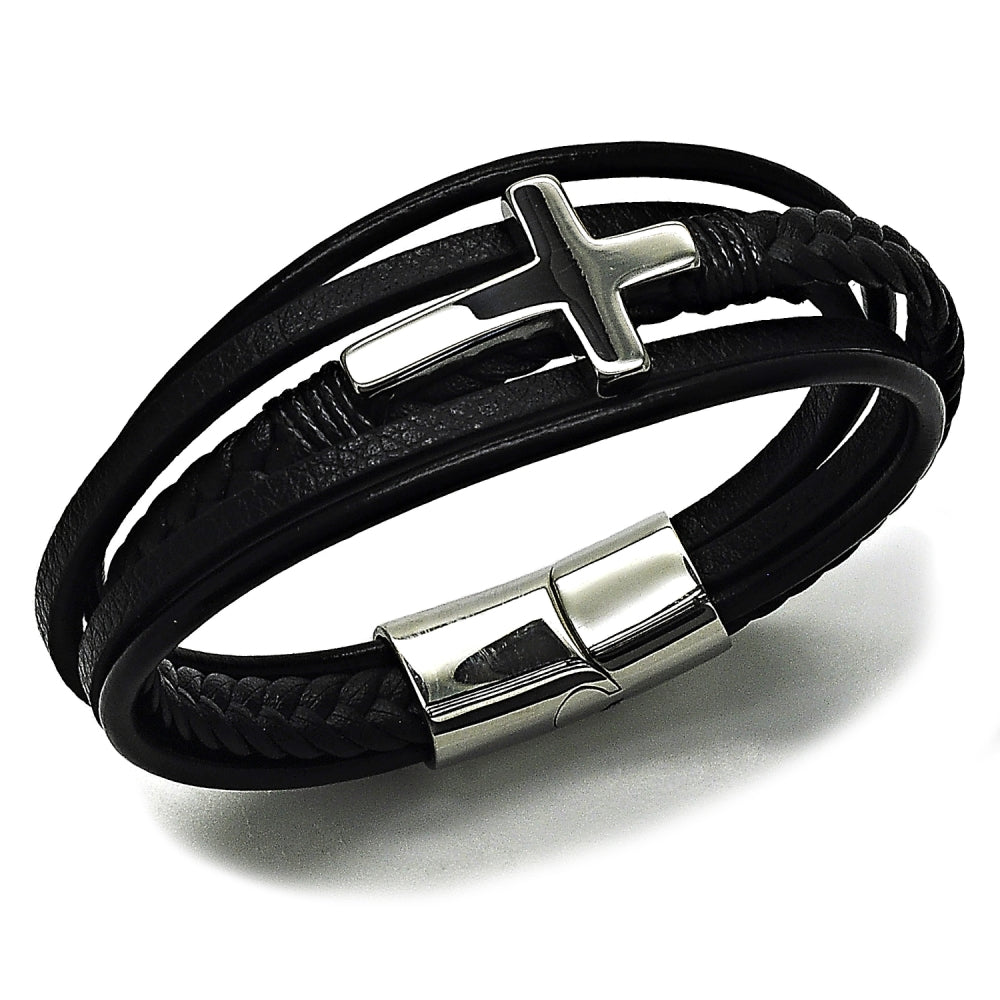 Stainless Steel Fancy Bracelet, Cross Design, Polished, Steel Finish