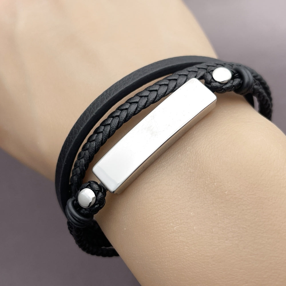 Stainless Steel Fancy Bracelet, Nameplate Design, Polished, Steel Finish