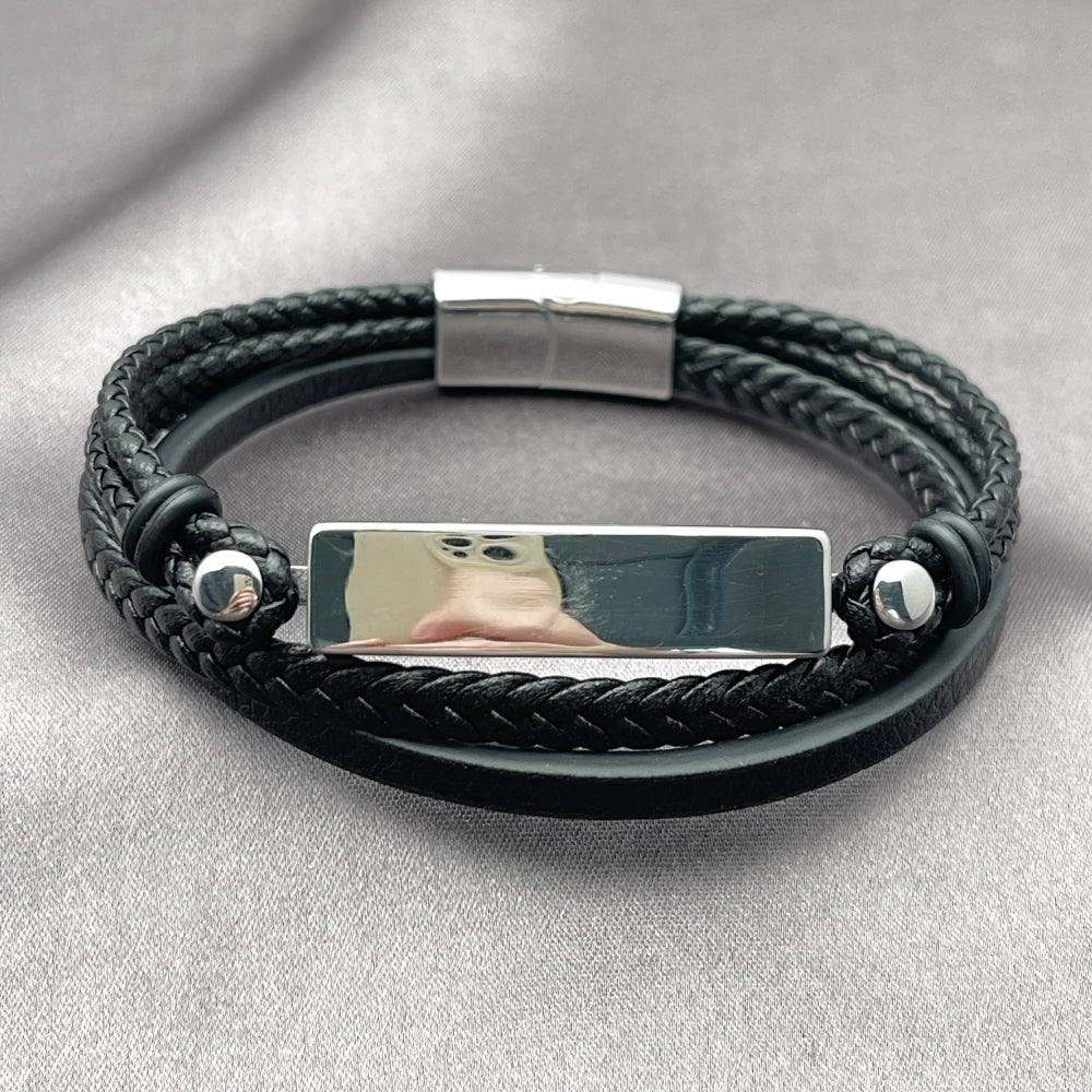 Stainless Steel Fancy Bracelet, Nameplate Design, Polished, Steel Finish